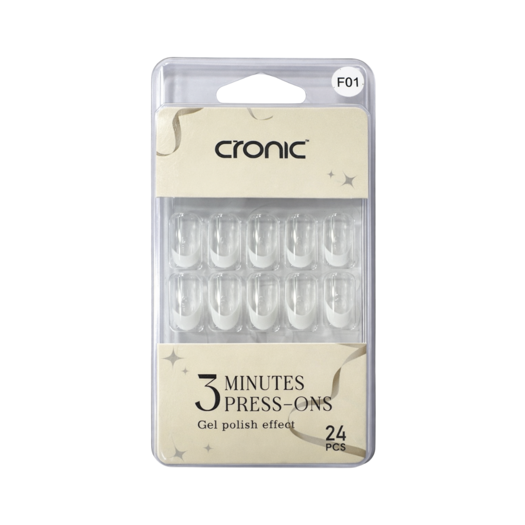 Cronic French Tip Reusable Press On Nails | 24 Pcs