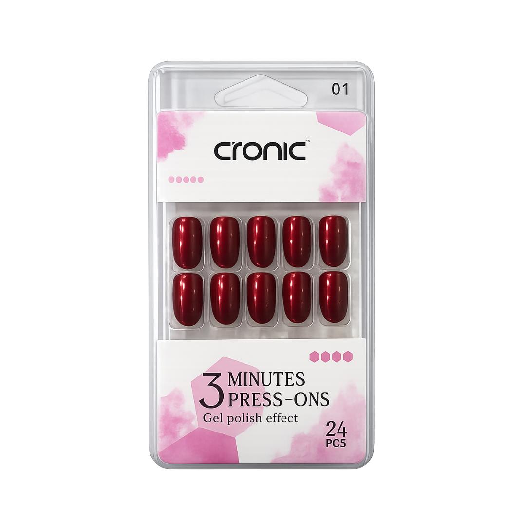 Cronic Metallic Burgundy Red Reusable Press On Nails | 24 Pcs